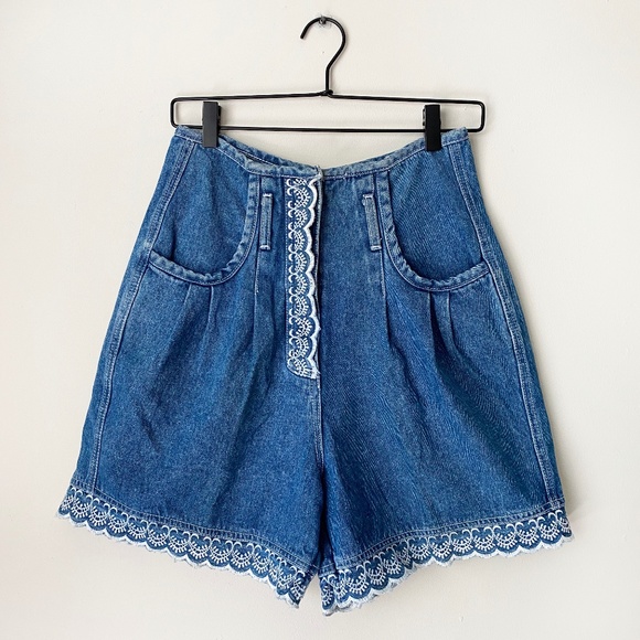 Vintage Pants - VINTAGE STEFANO INT HIGH RISE EYELET DENIM SHORTS